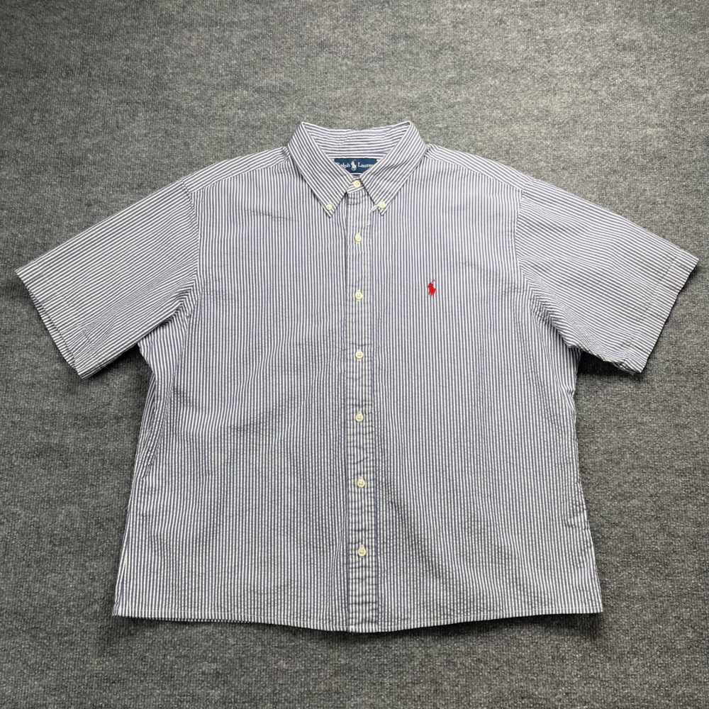 Ralph Lauren Men XL Classic Fit Seersucker Stripe Short Sleeve Button Down Shirt